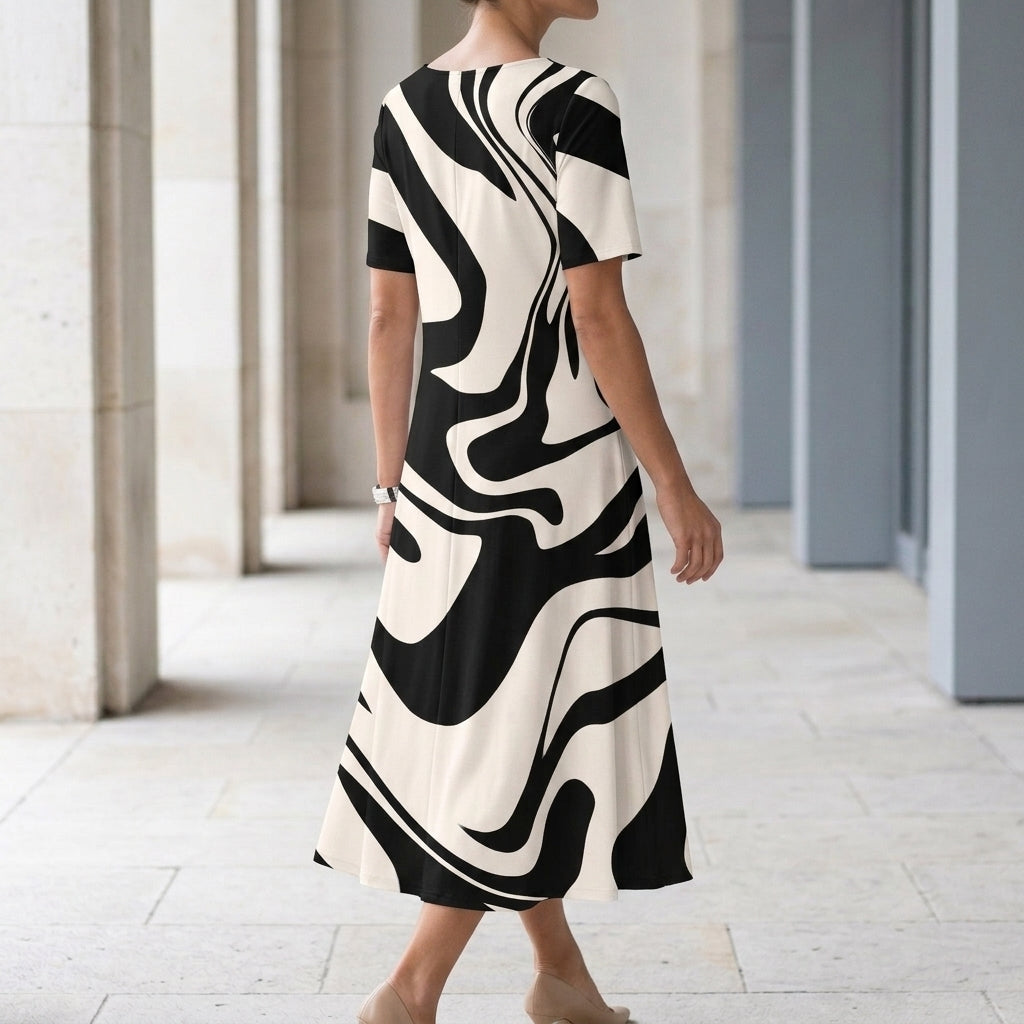 Willa Abstract Print Dress - Lead Alternate View