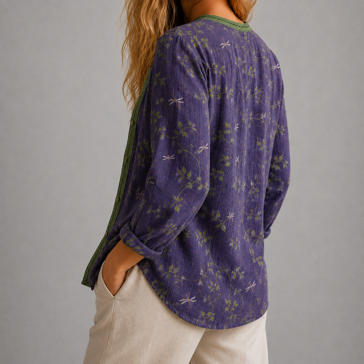 Elodie Split Neck Blouse - Lead Alternate View