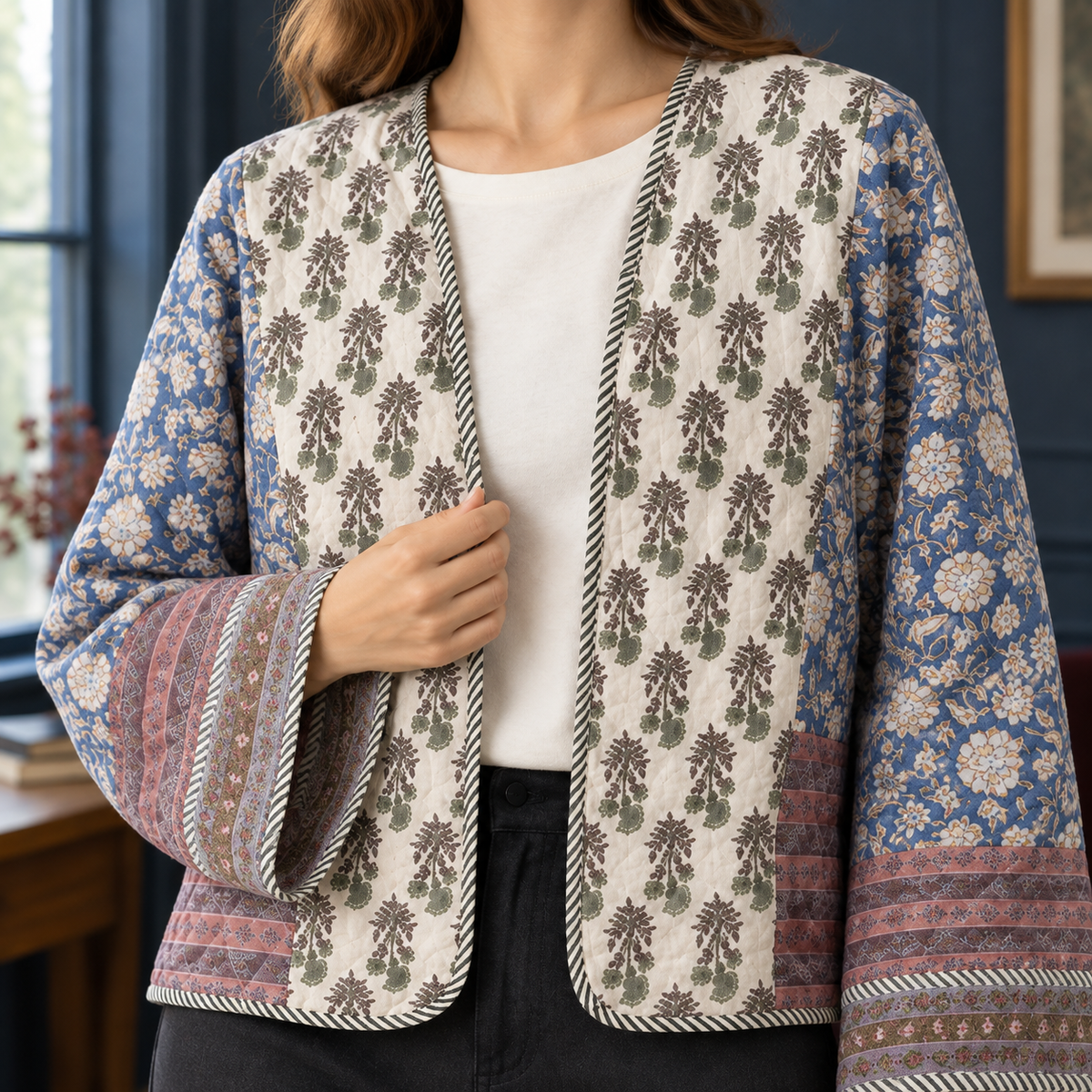 Leah Patchwork Jacket - Lead Product Detail