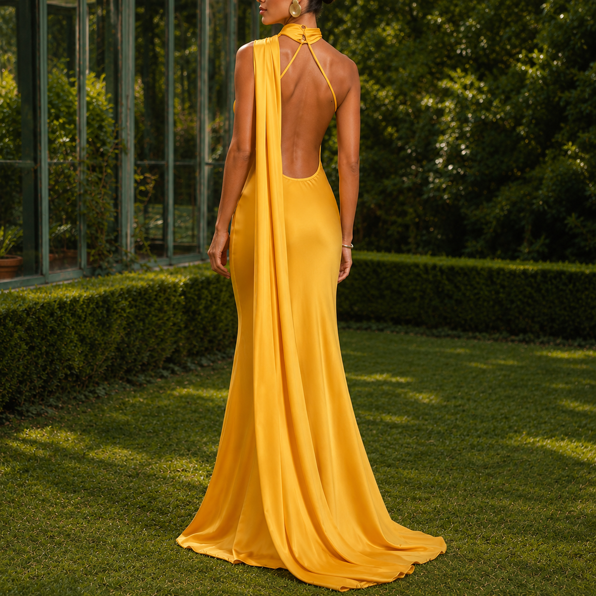 Isabeau Cape Halter Dress - Lead Alternate View