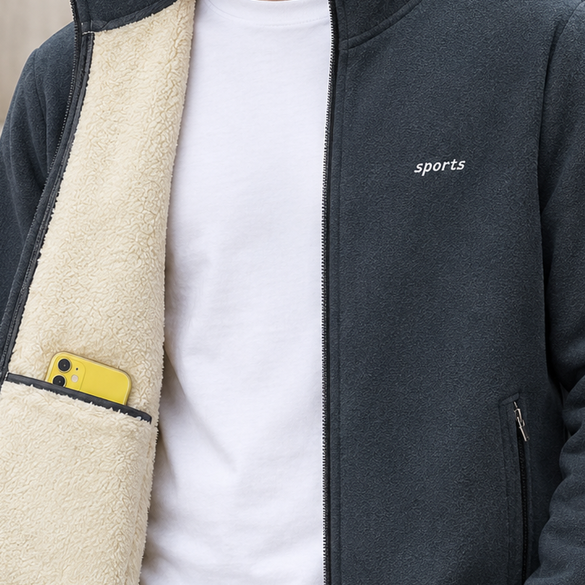 Oswin-Stone Sherpa Lined Jacket - Lead Product Detail