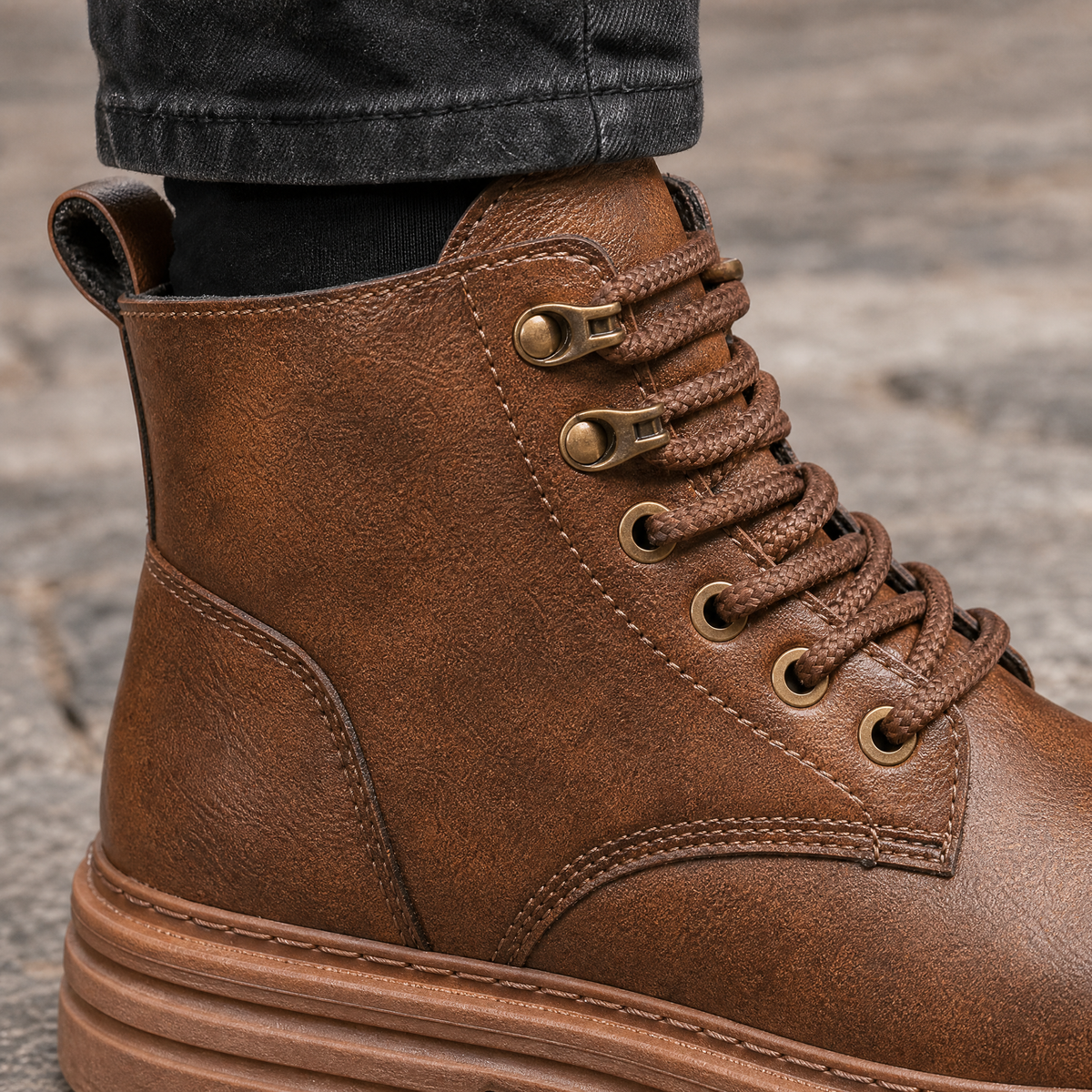 Imola Leather Boots - Lead Product Detail