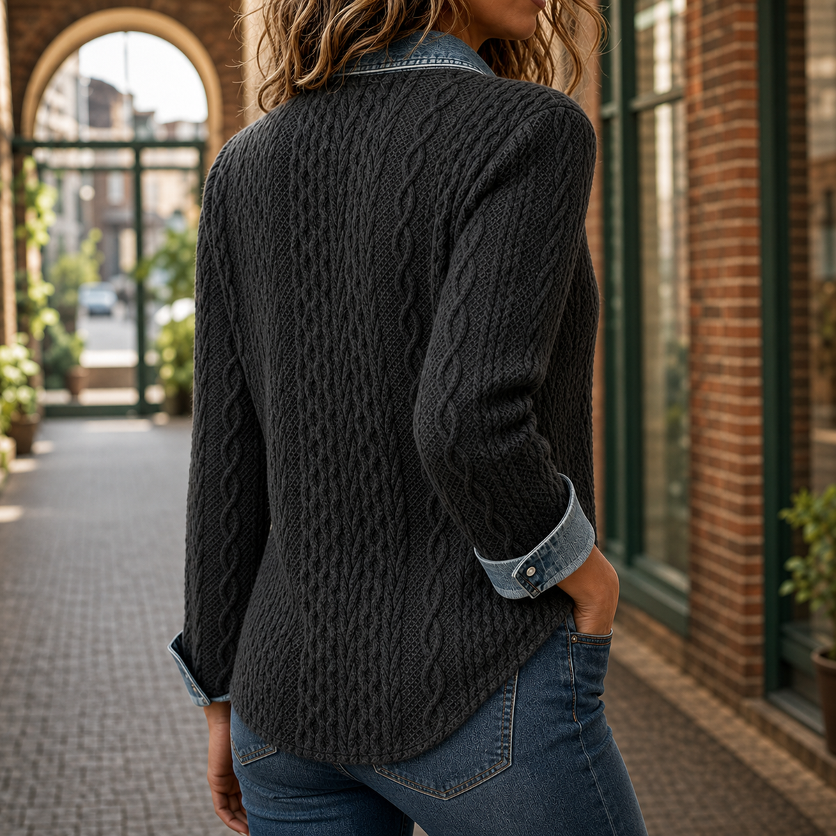 Anouk Cable Knit Shirt - Lead Alternate View