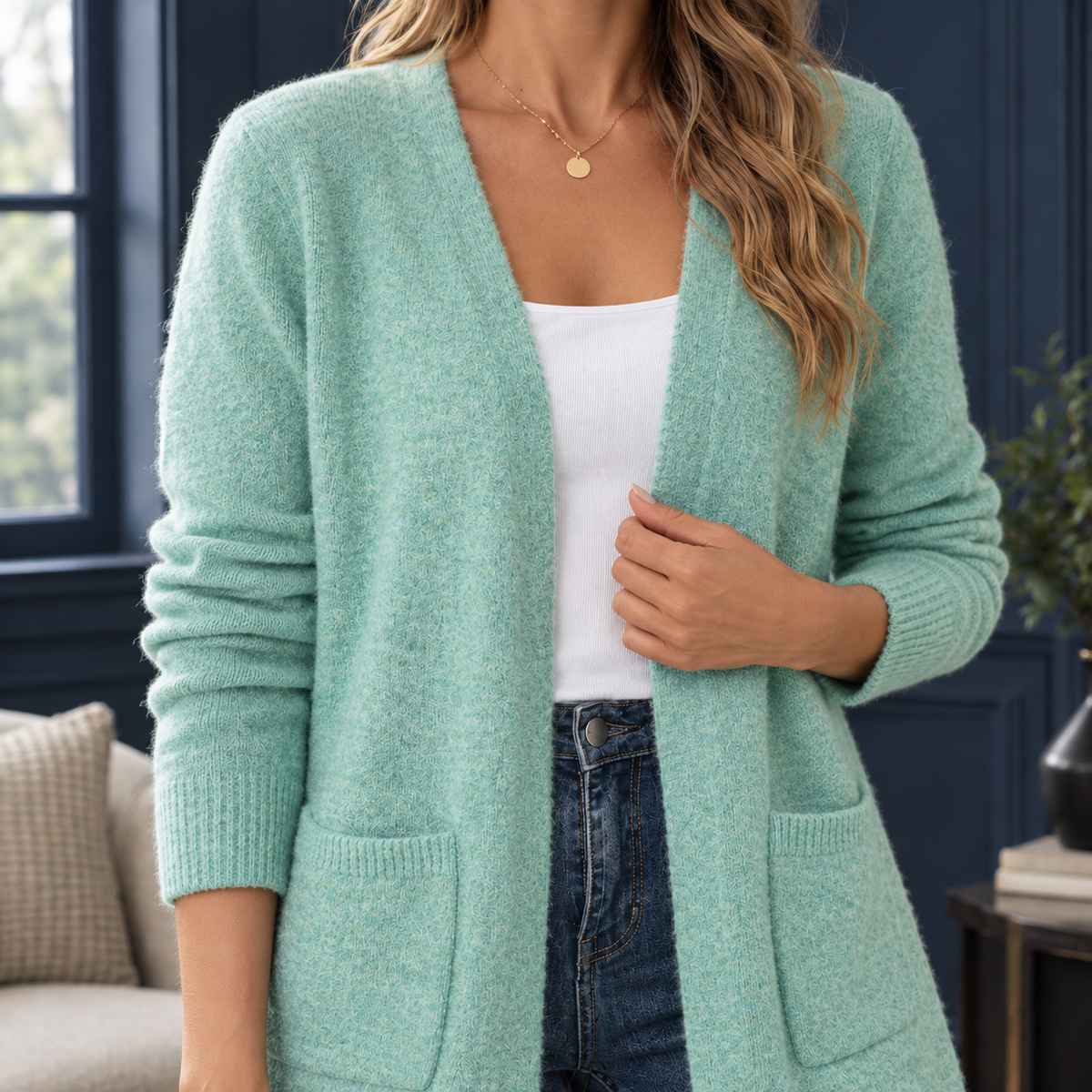 Megan Open Front Sweater - Lead Product Detail