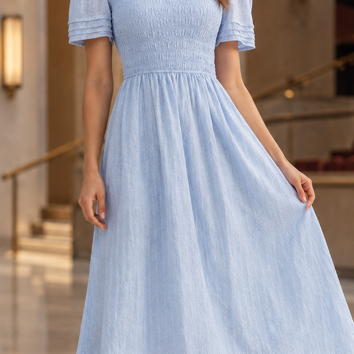 Valentina-Faye Smocked Midi Dress - Lead Product Detail