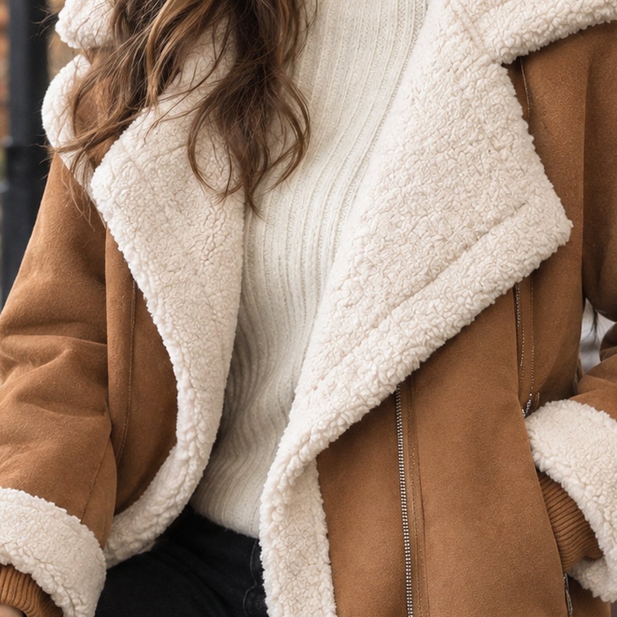 Lisandra-Pearl Shearling Biker Jacket - Lead Product Detail