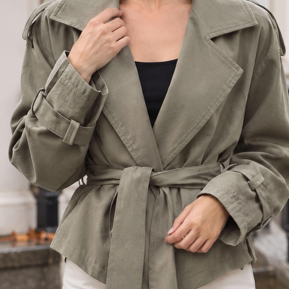 Arabella-Sage Tie Waist Jacket - Lead Product Detail