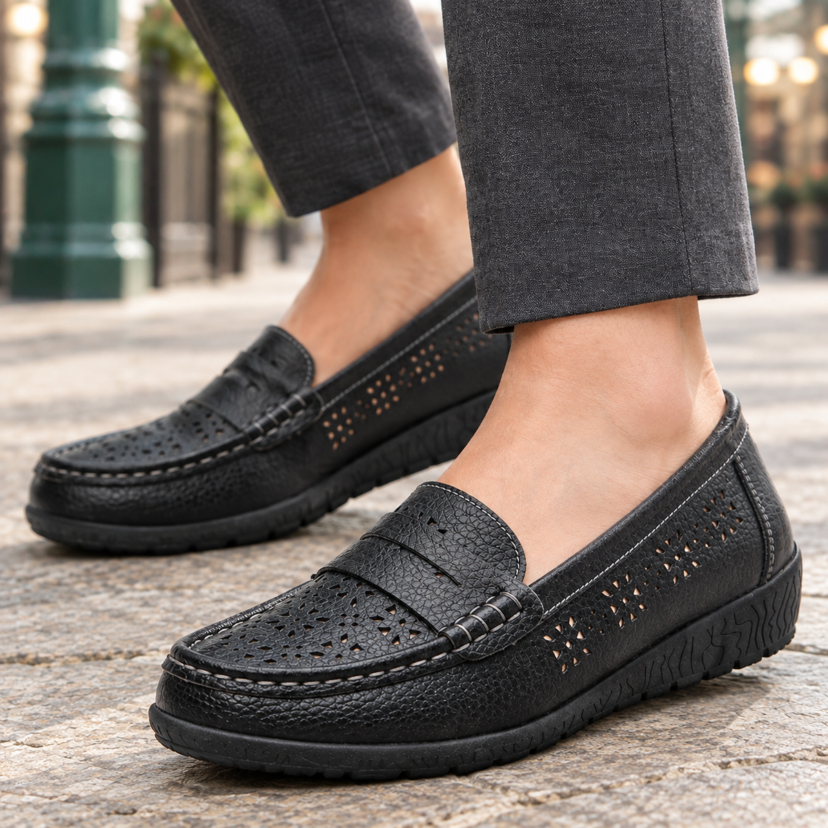 Balestri Perforated Loafers - Lead Product Detail