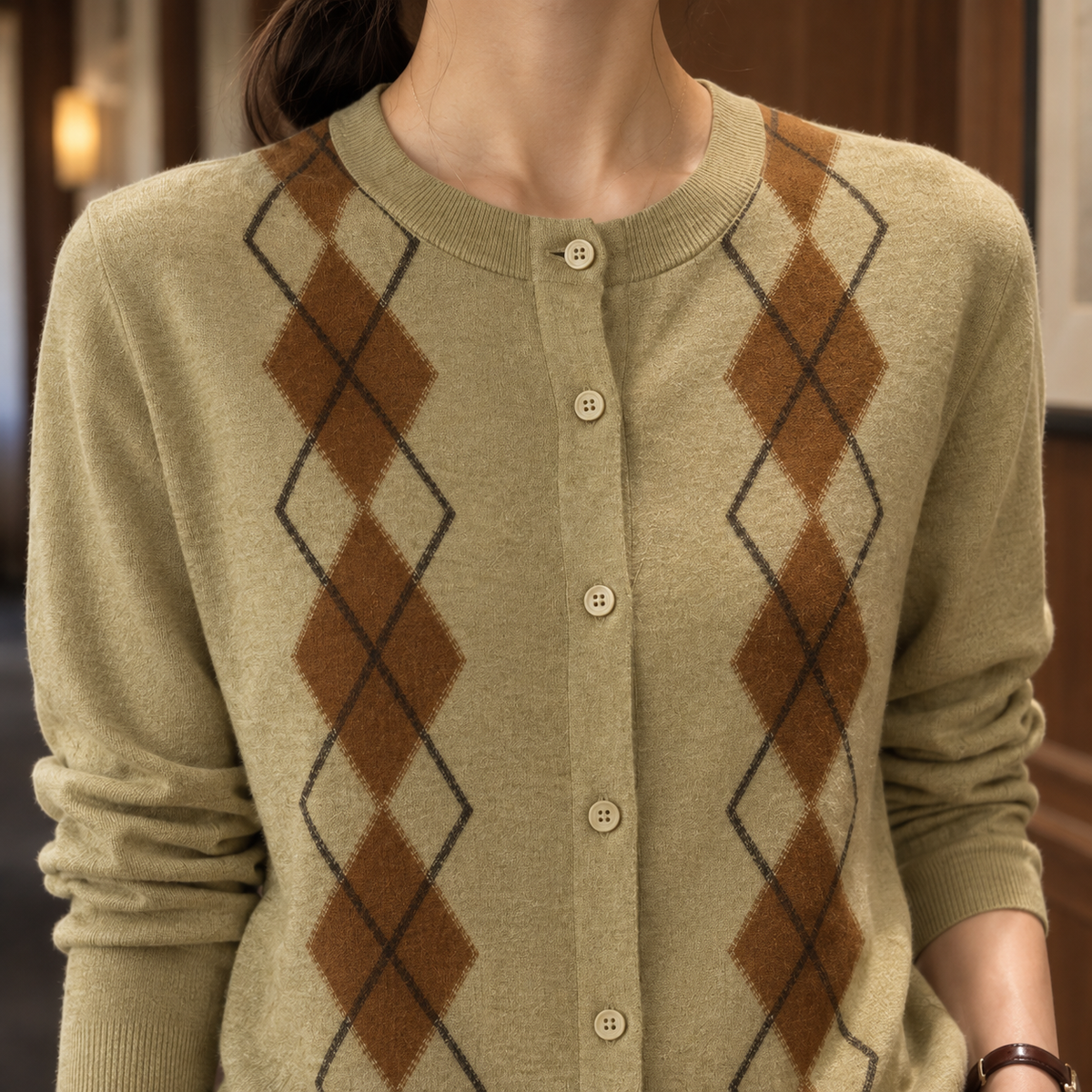 Kara-Claire Argyle Cardigan - Lead Product Detail