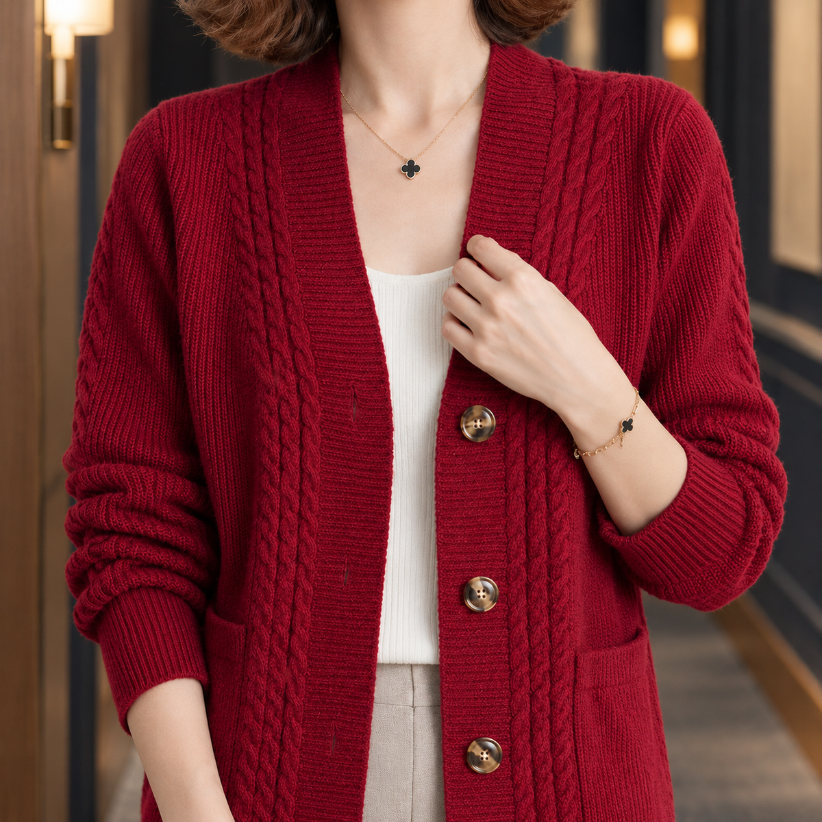 Danielle Cable Knit Cardigan - Lead Product Detail