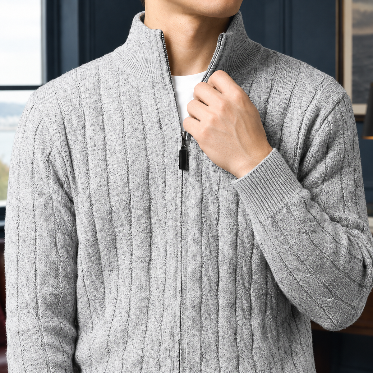 Laurence Cable Knit Sweater - Lead Product Detail