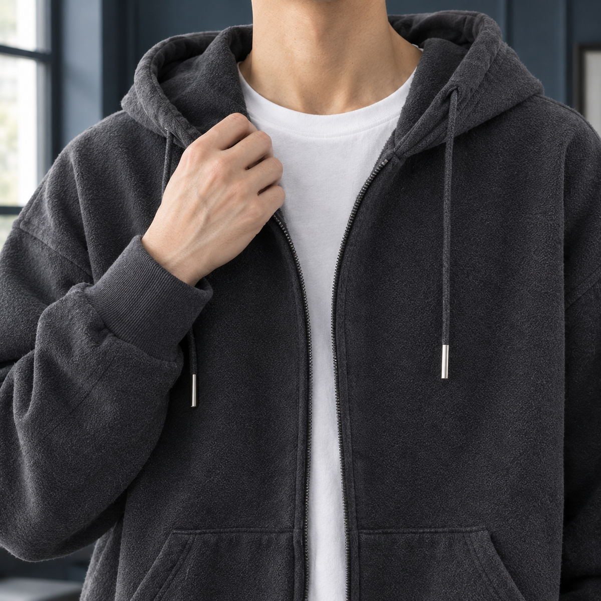 Jason Zip Hooded Hoodie - Lead Product Detail