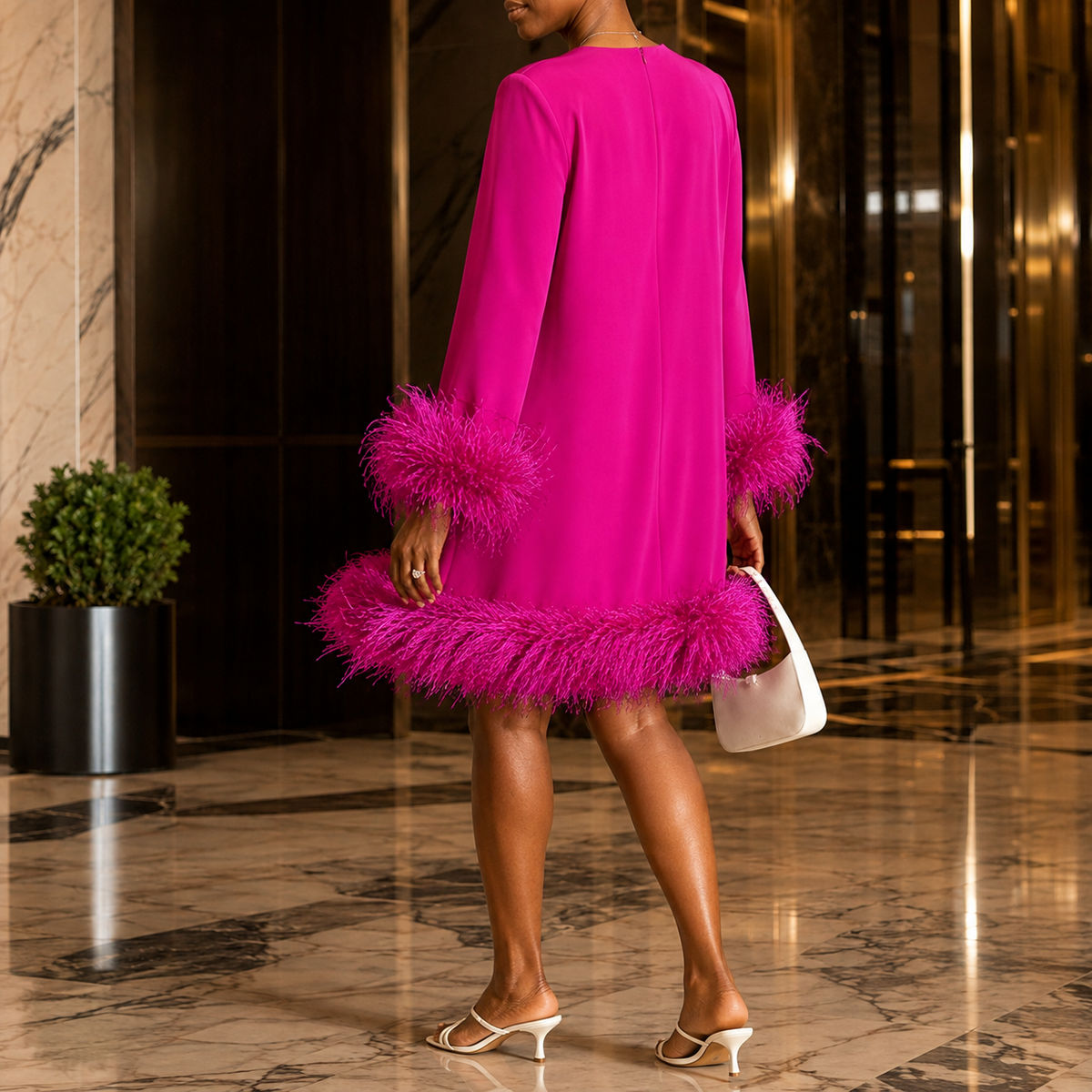 Valeria Feather Trim Dress - Lead Alternate View