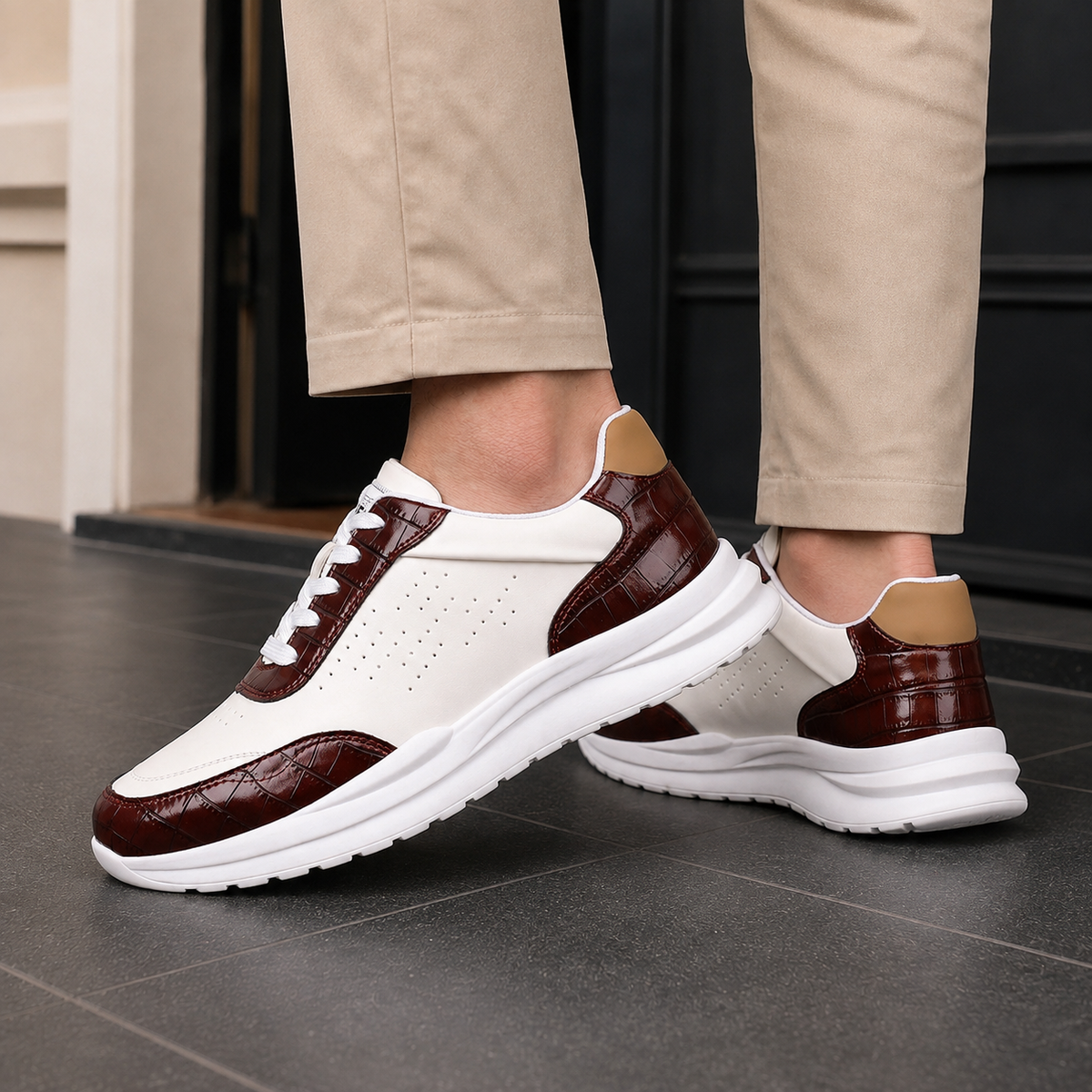 Calvino Croc Embossed Sneakers - Lead Alternate View