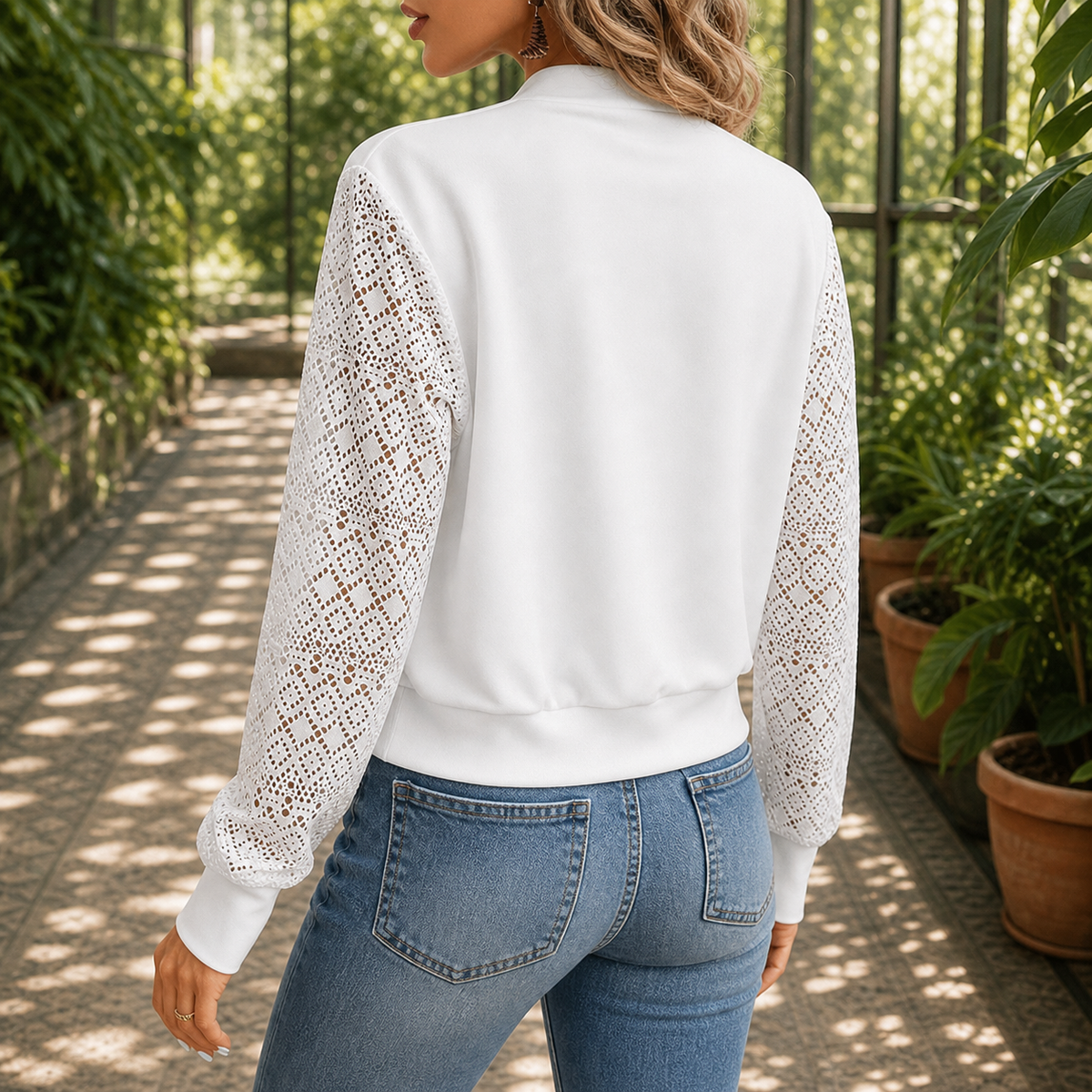 Bianca Crochet Sleeve Jacket - Lead Alternate View