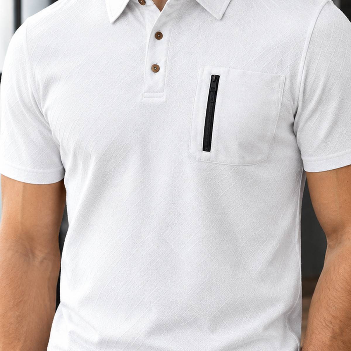 George-Grey Jacquard Polo Shirt - Lead Product Detail