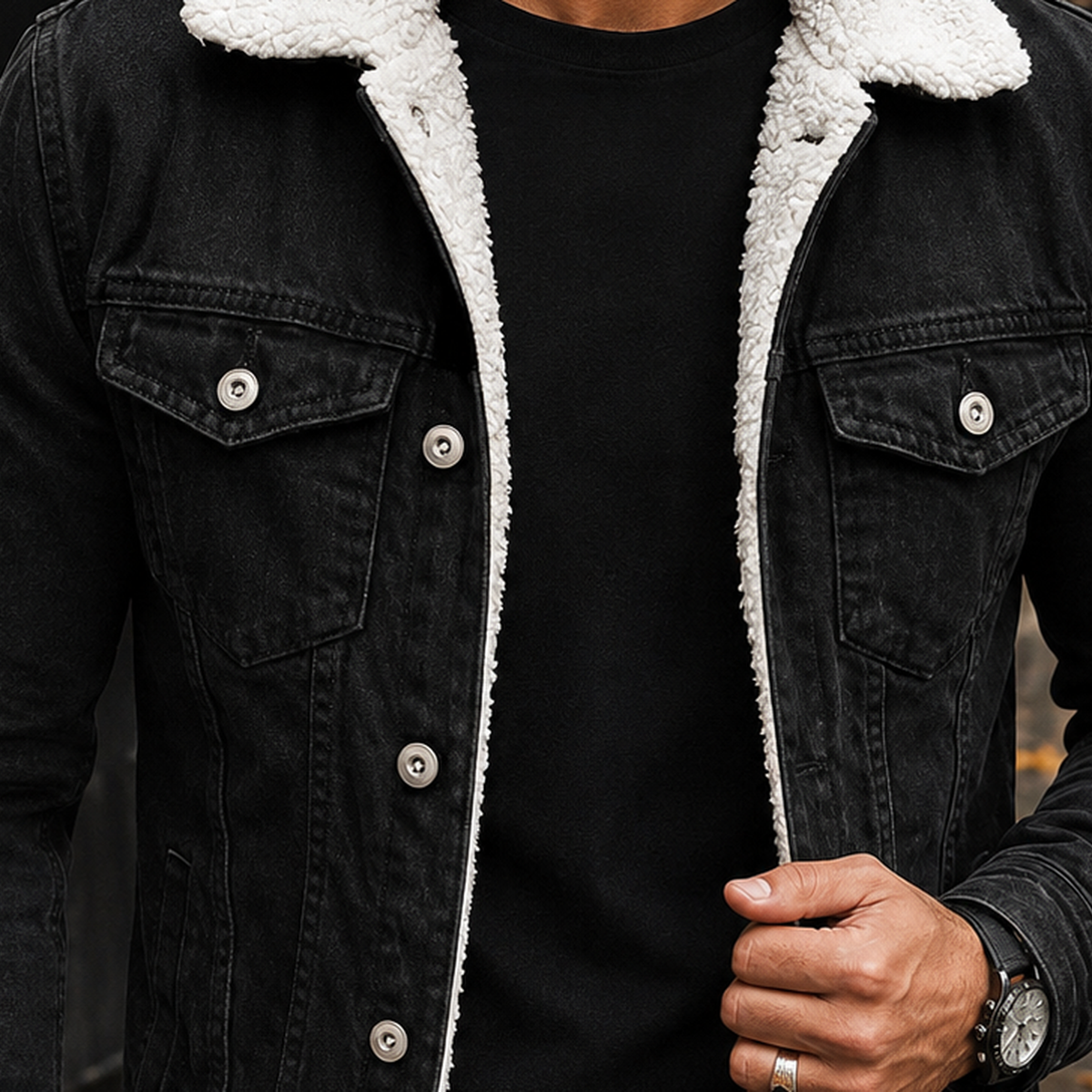August Sherpa Denim Jacket - Lead Product Detail