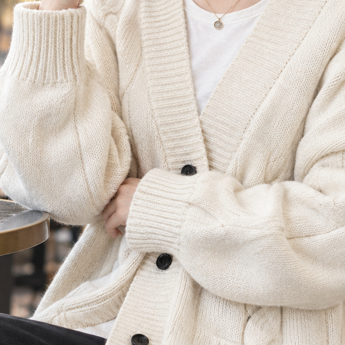 Jacinta-Pearl Cable Knit Cardigan - Lead Product Detail