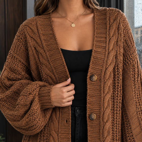 Ascelin Cable Knit Cardigan - Lead Product Detail