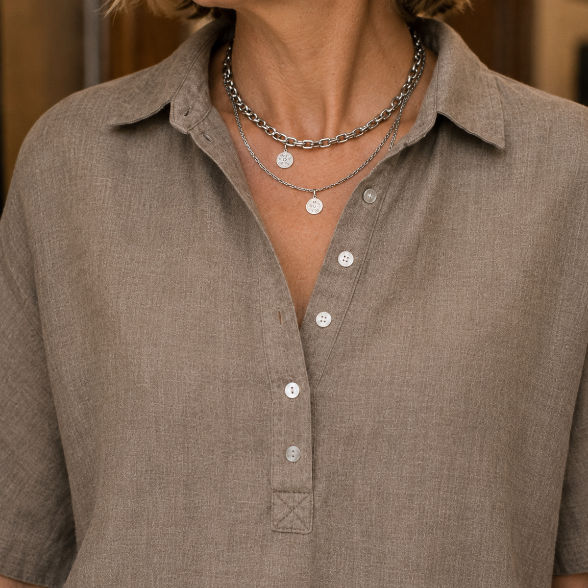 Anais-Pearl Collared Blouse - Lead Product Detail