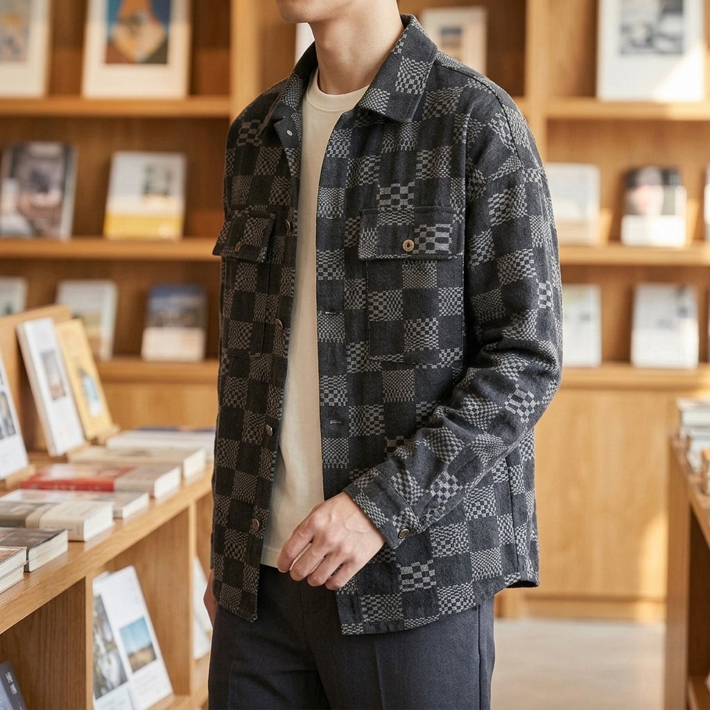 Hadrian Checkered Denim Jacket - Lead Alternate View
