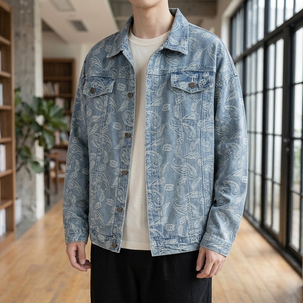Harlan Paisley Denim Jacket - Blue