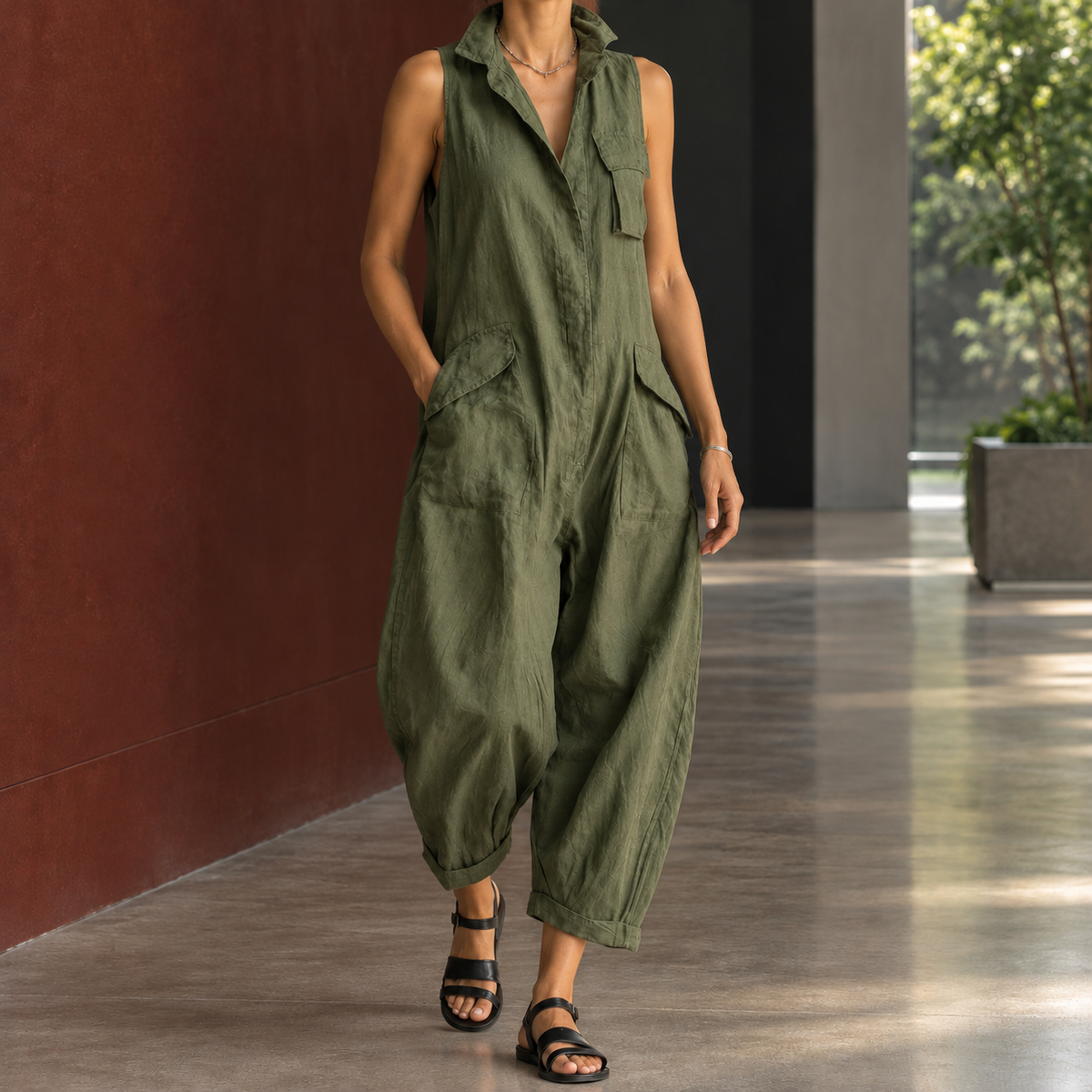 Shannon-Jade Balloon Leg Jumpsuit - Olive Green