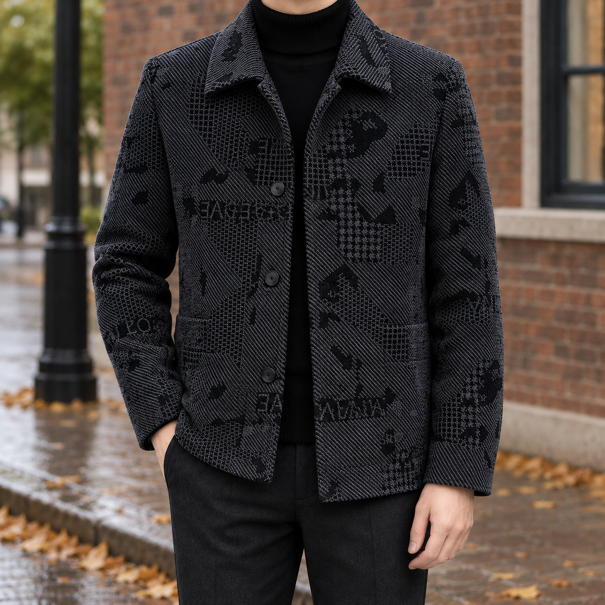 Dylan Patterned Jacket - Black
