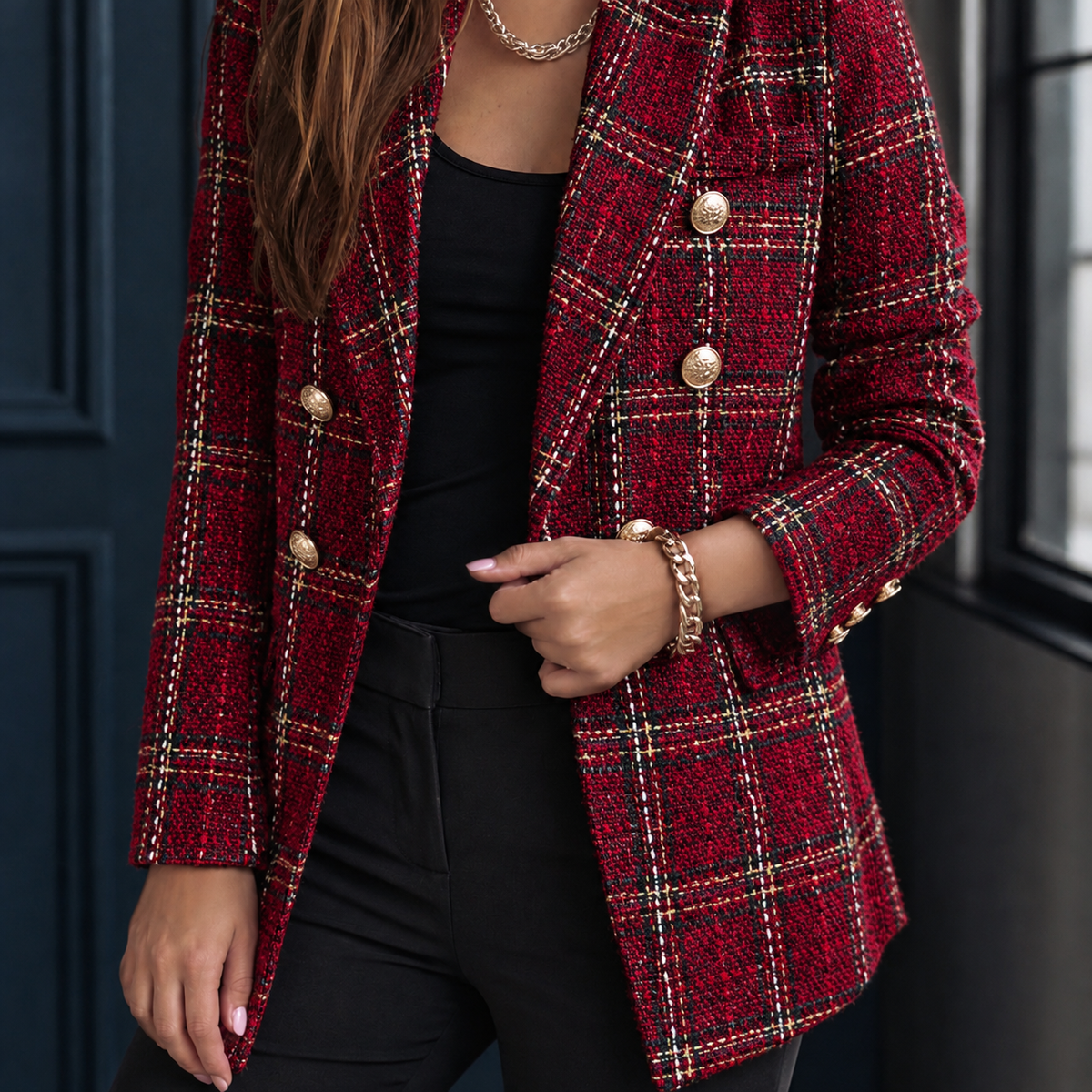 Charlotte Plaid Blazer - Burgundy