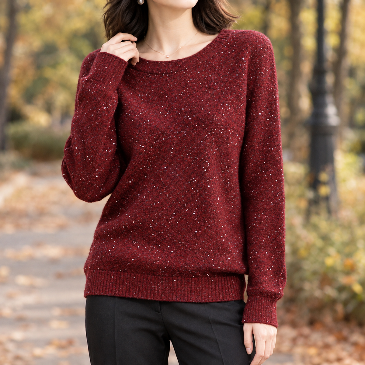 Hallie-Lane Sequin Sweater - Burgundy