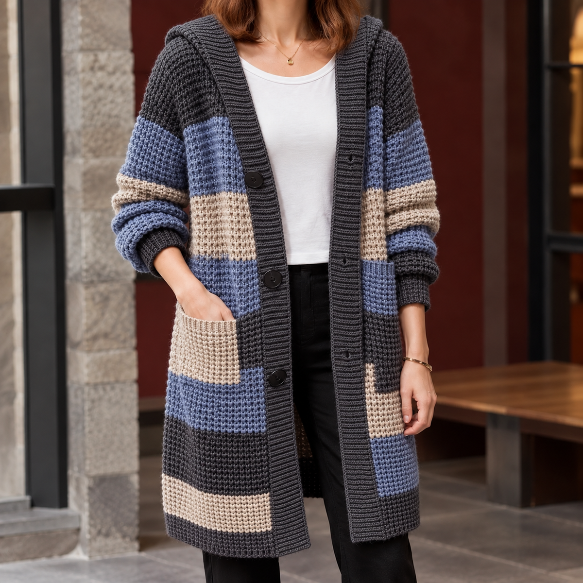 Mackenzie Hooded Cardigan - Black Gray