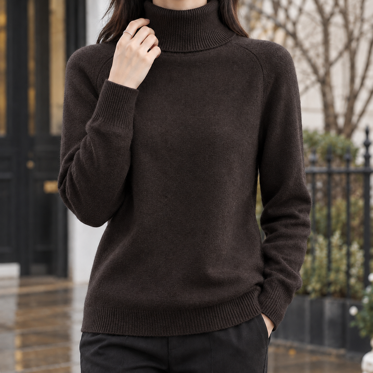 Cadence-Sage Turtleneck Sweater - Dark Brown