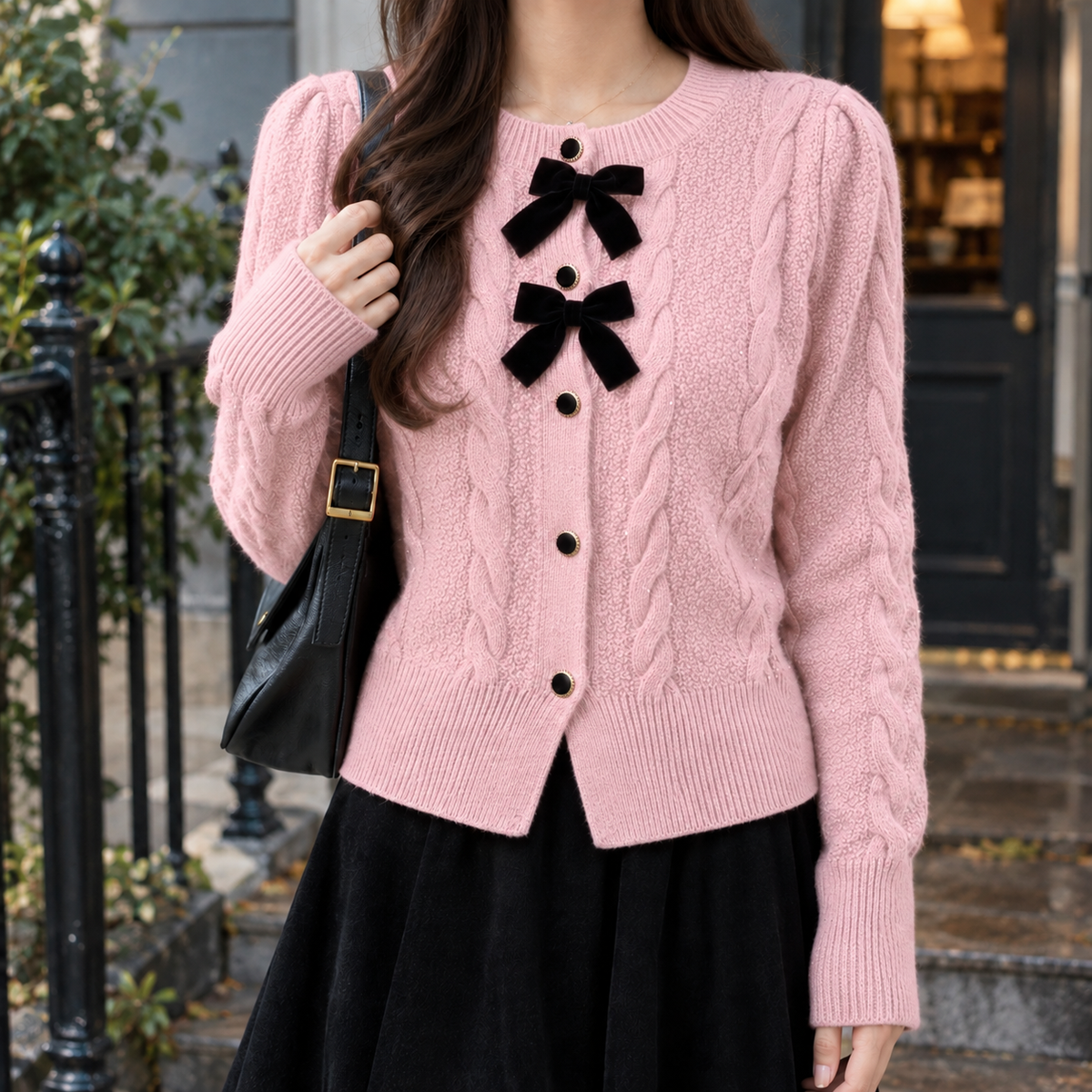 Henriette Cable Knit Cardigan - Pink