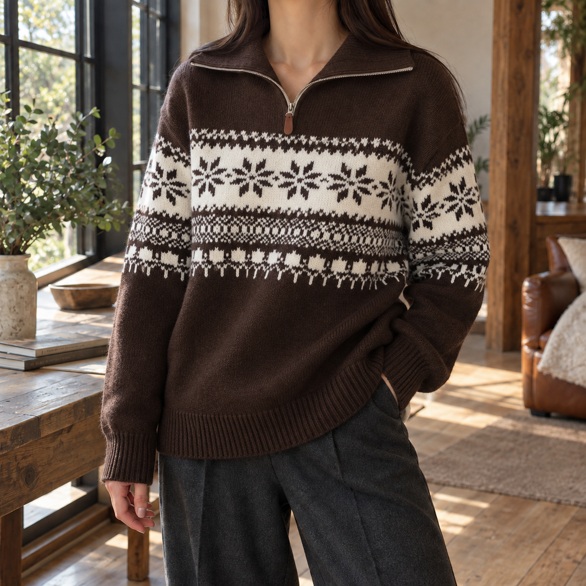 Clarisse Fair Isle Sweater - Brown