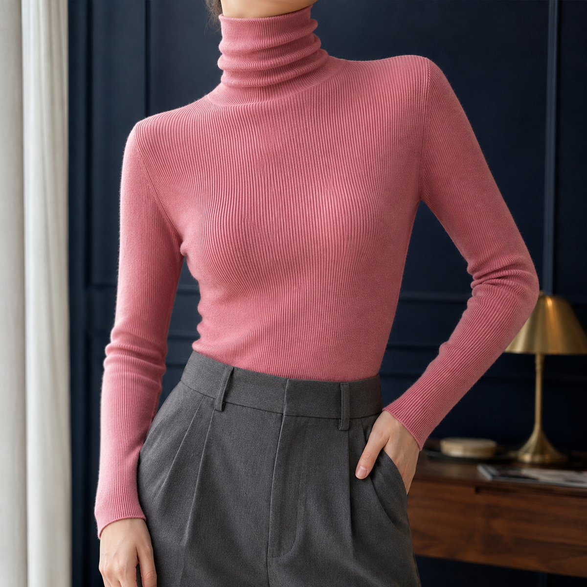 Genevieve-Rose Cashmere Sweater - Rosewood Blush