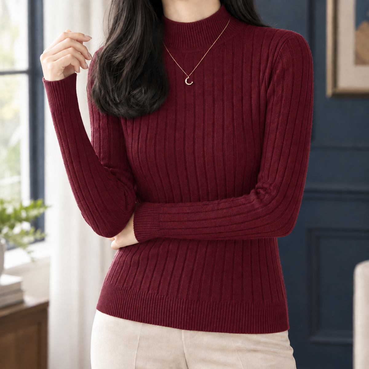Keira Ribbed Sweater - Burgundy