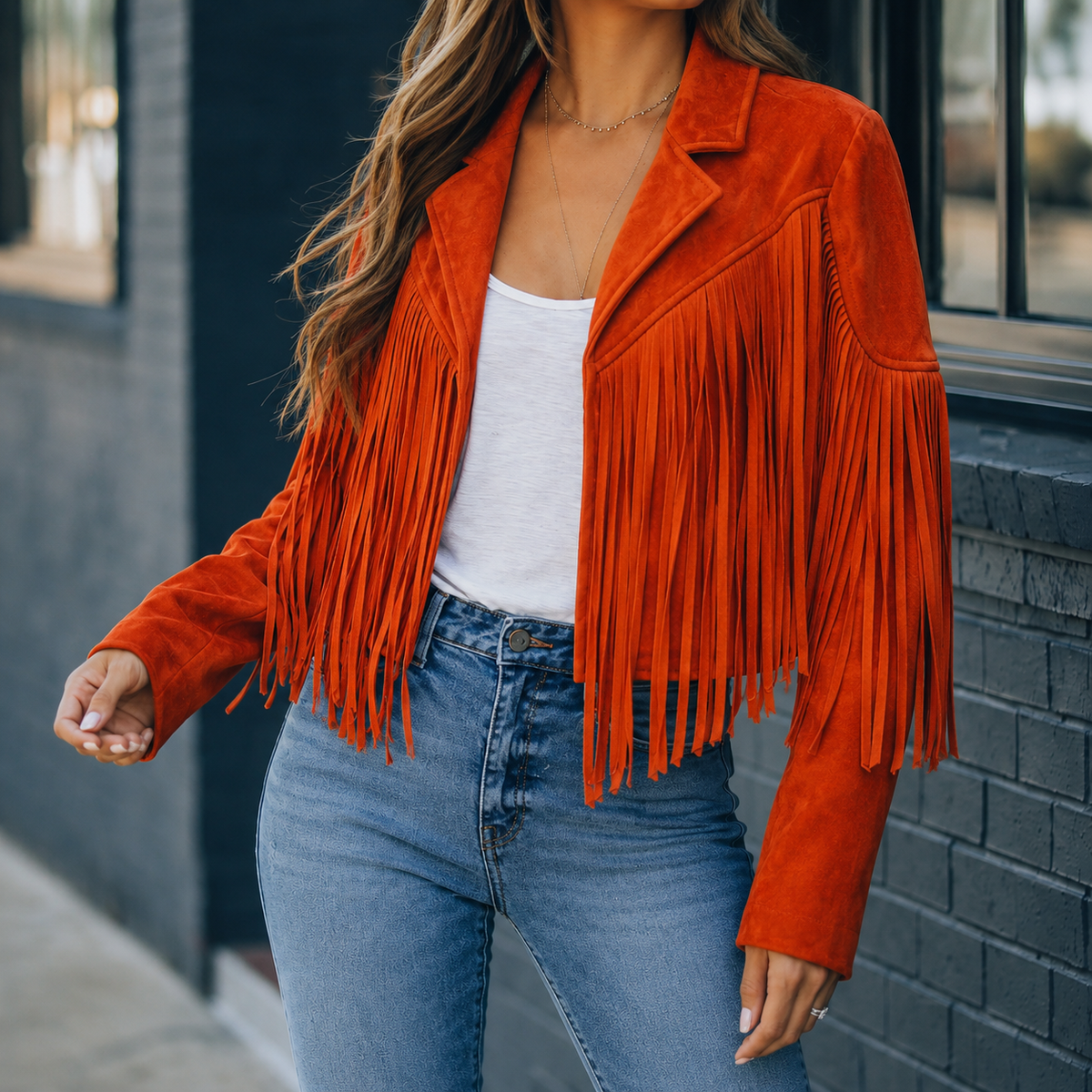 Gabriella Fringe Jacket - Orange