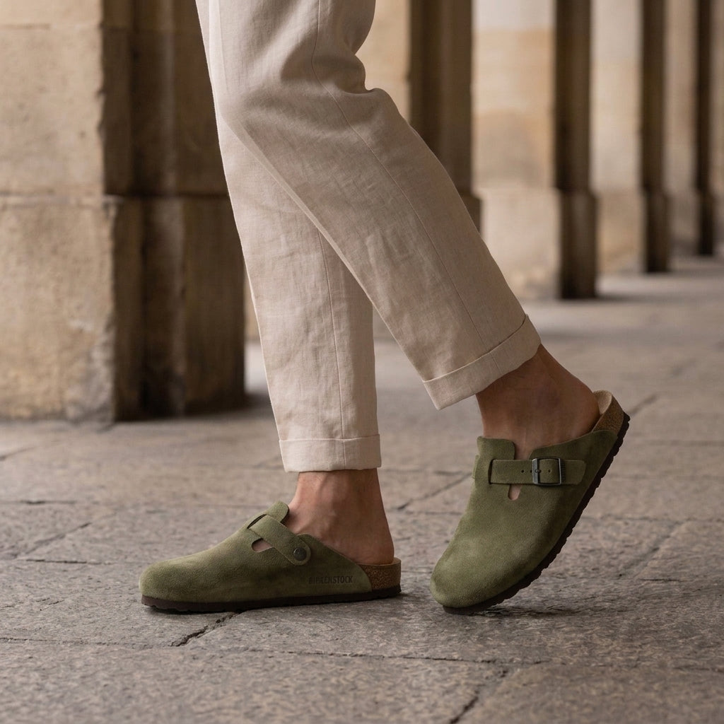 Dario Suede Buckle Mules - Olive