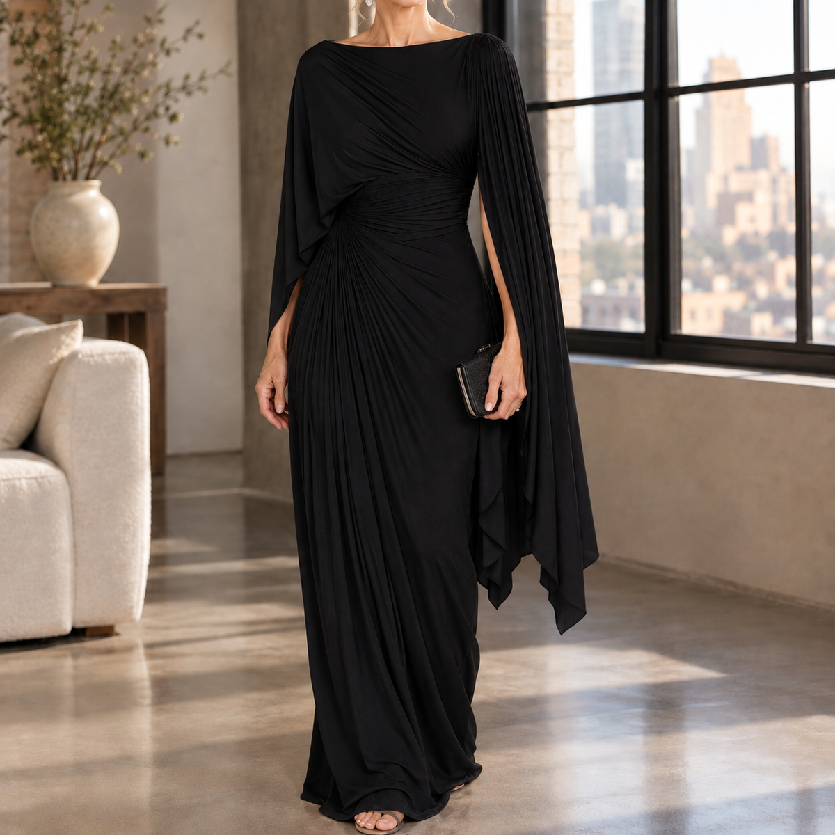 Annabel-Hope Ruched Maxi Dress - Black