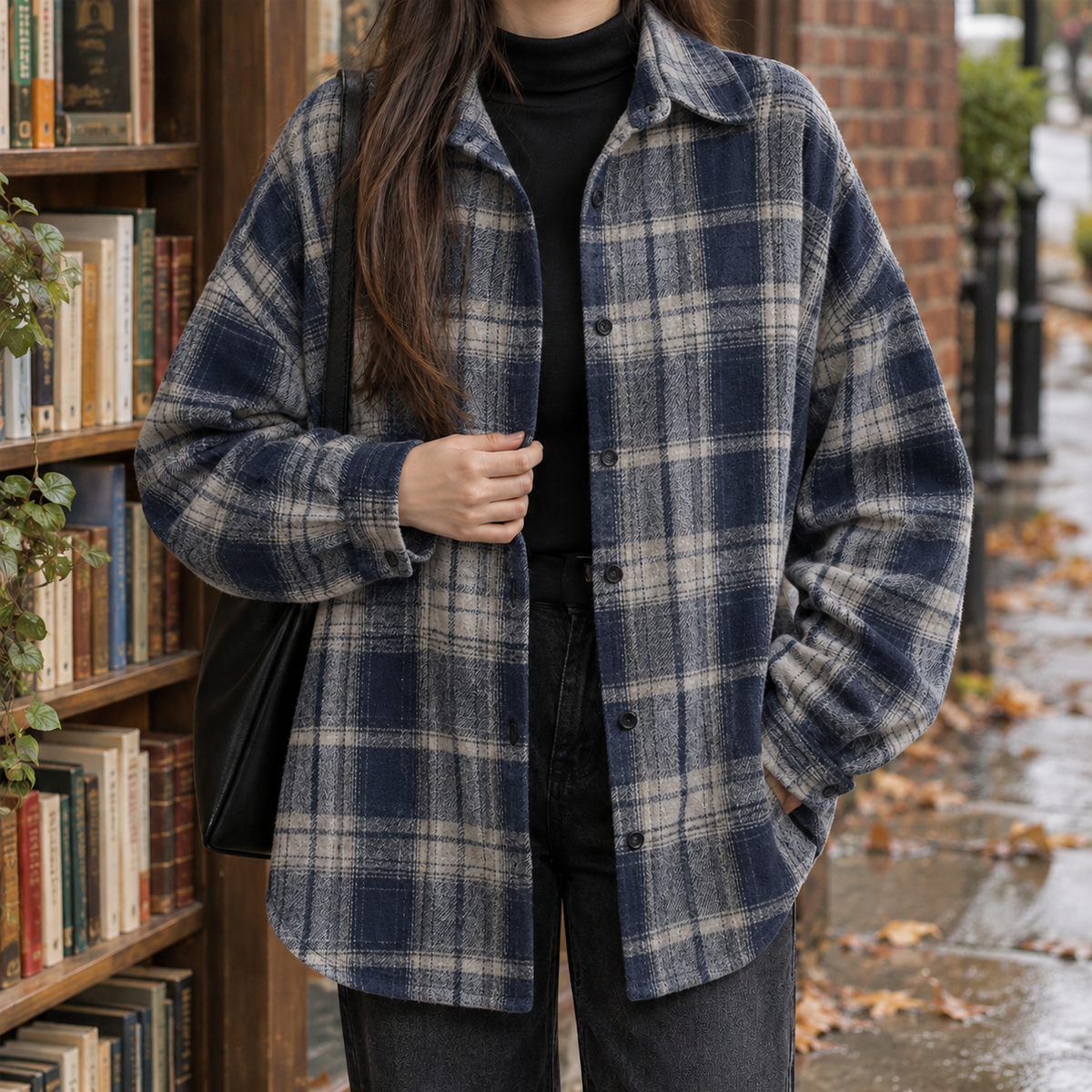 Estella-Jade Plaid Overshirt - Navy