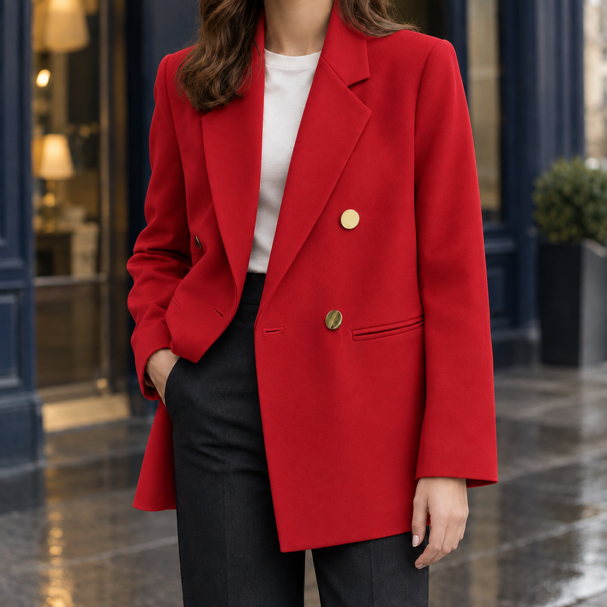 Delia Notched Blazer - Red