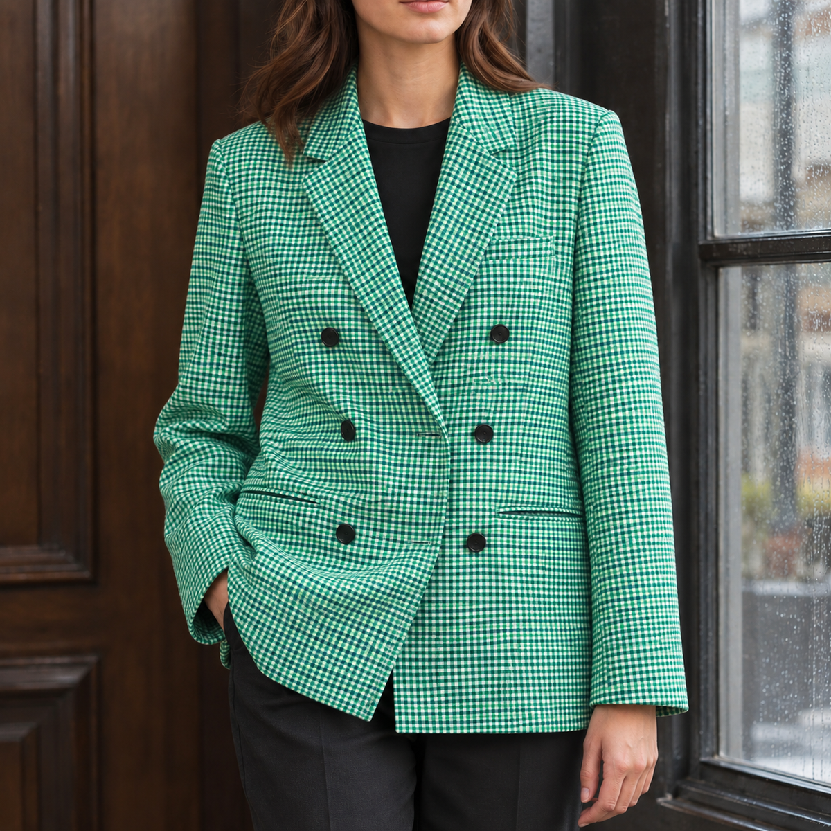 Annabelle Double Breasted Blazer - Green Check