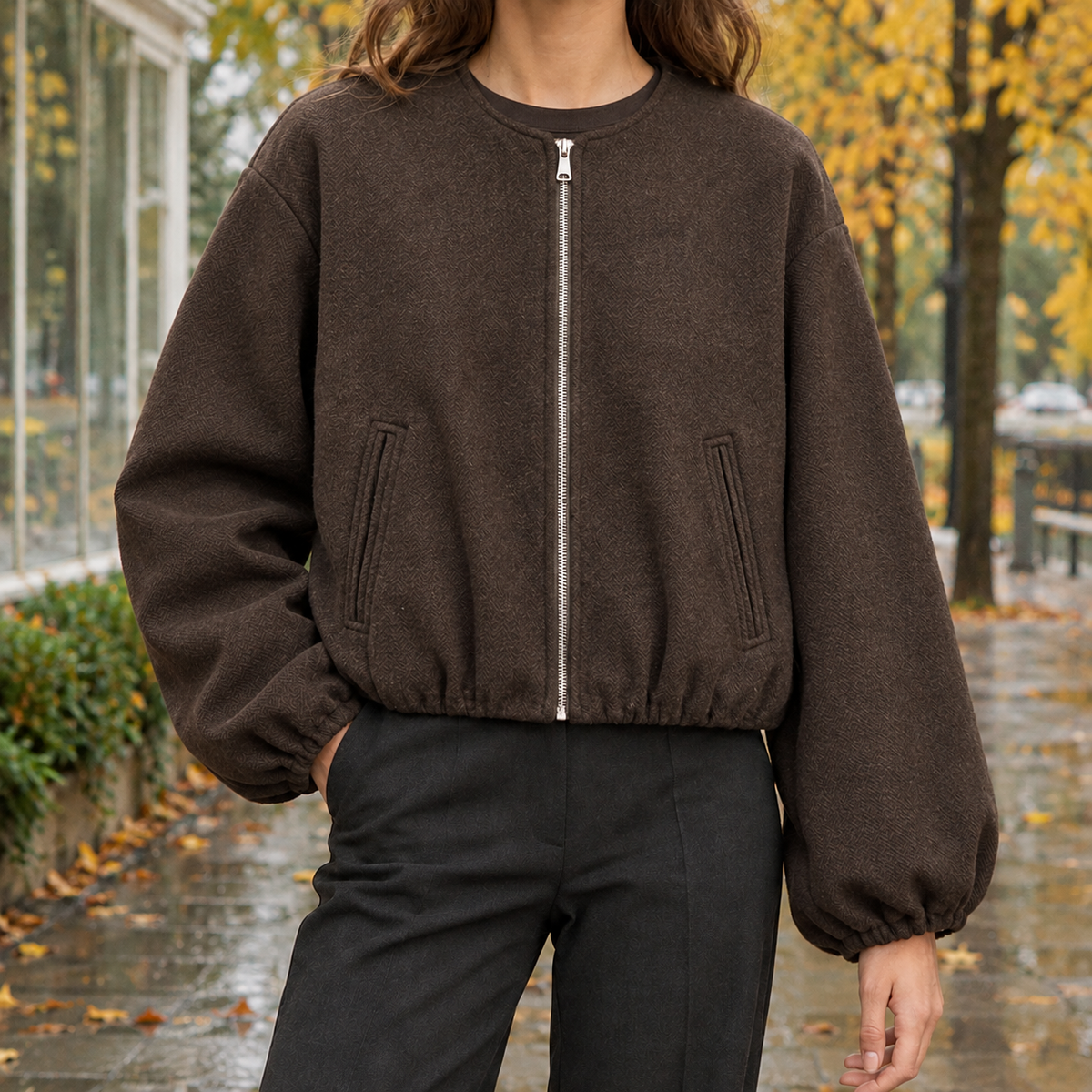 Florentine-Jane Balloon Sleeve Jacket - Brown