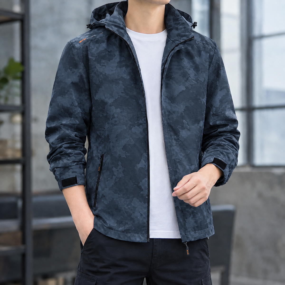 Clovis Hooded Jacket - Black Micro Camo