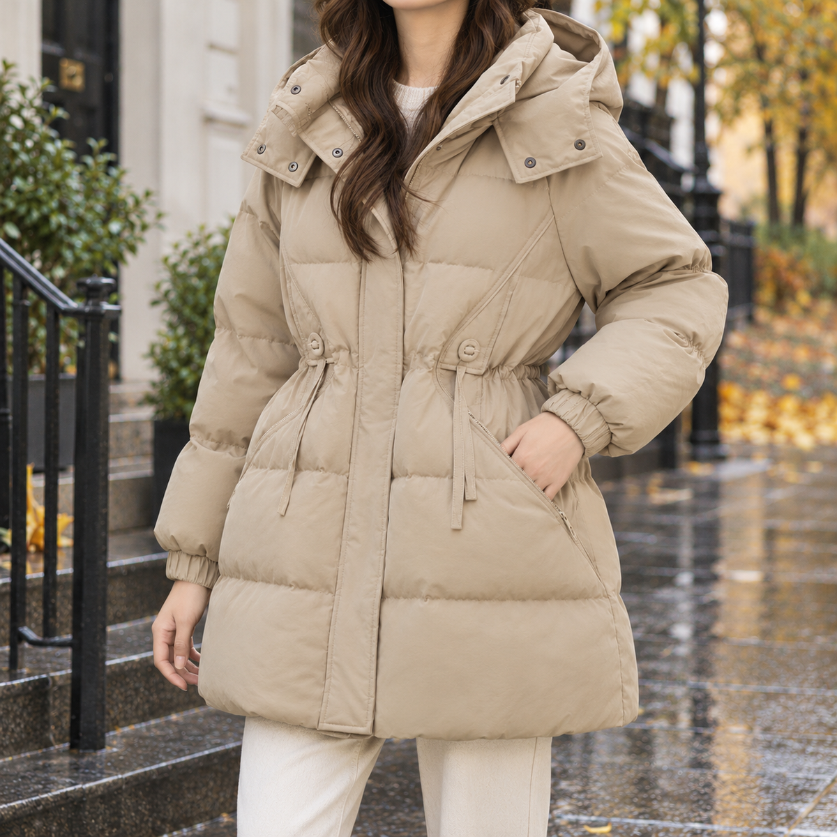 Nicolette-Rose Hooded Puffer Jacket - Khaki