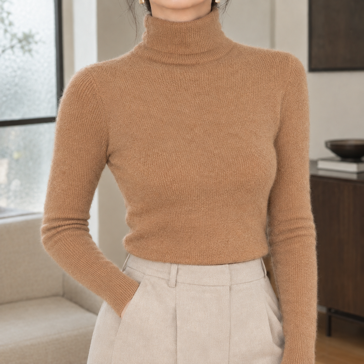 Gillian Slim Turtleneck - Golden Camel