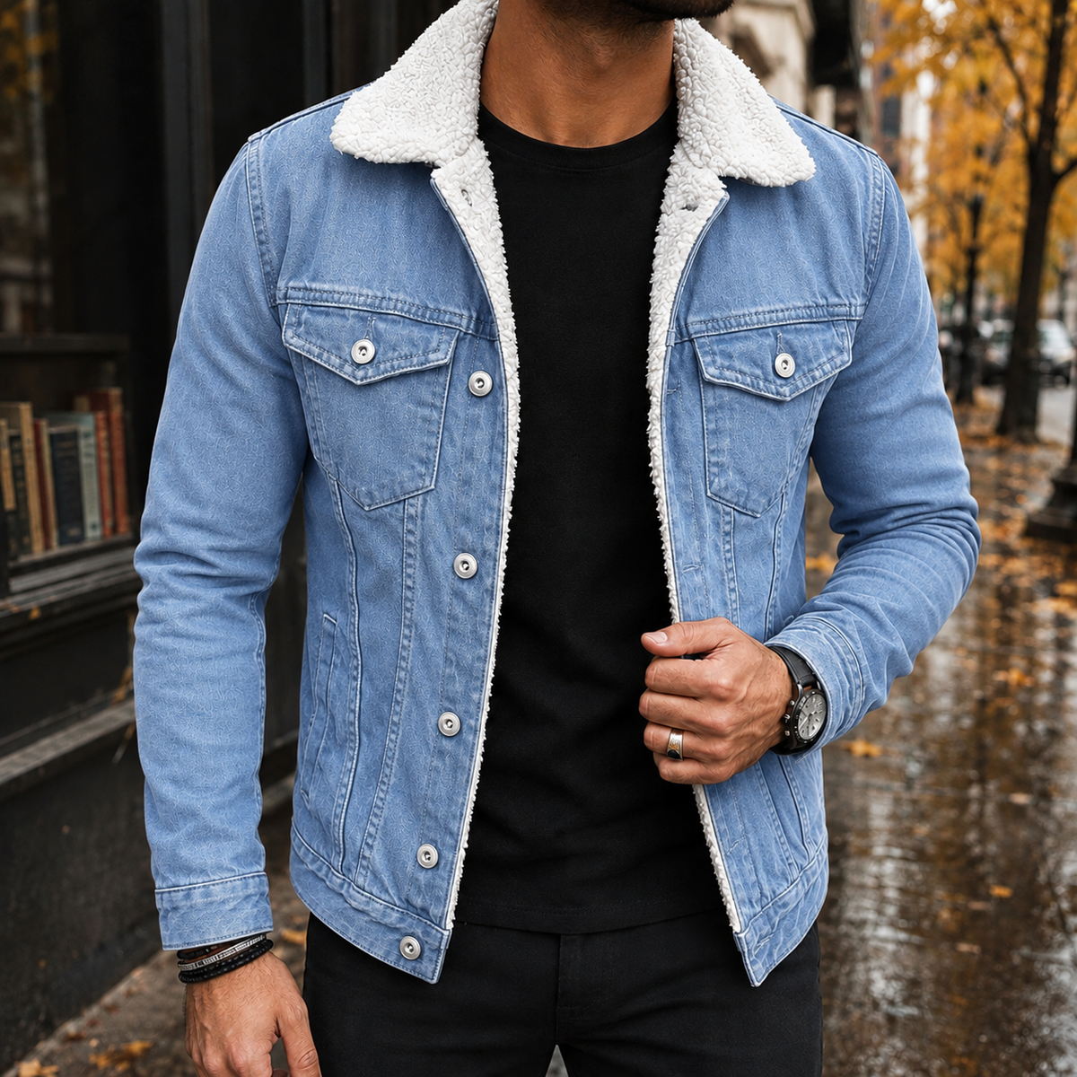August Sherpa Denim Jacket - Light Blue