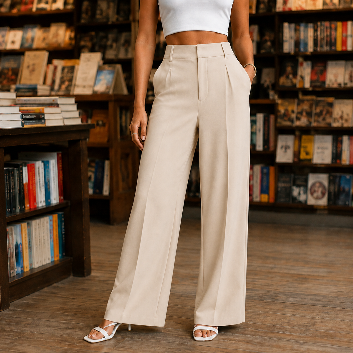 Rosalie-Faye Wide Leg Pants - Beige