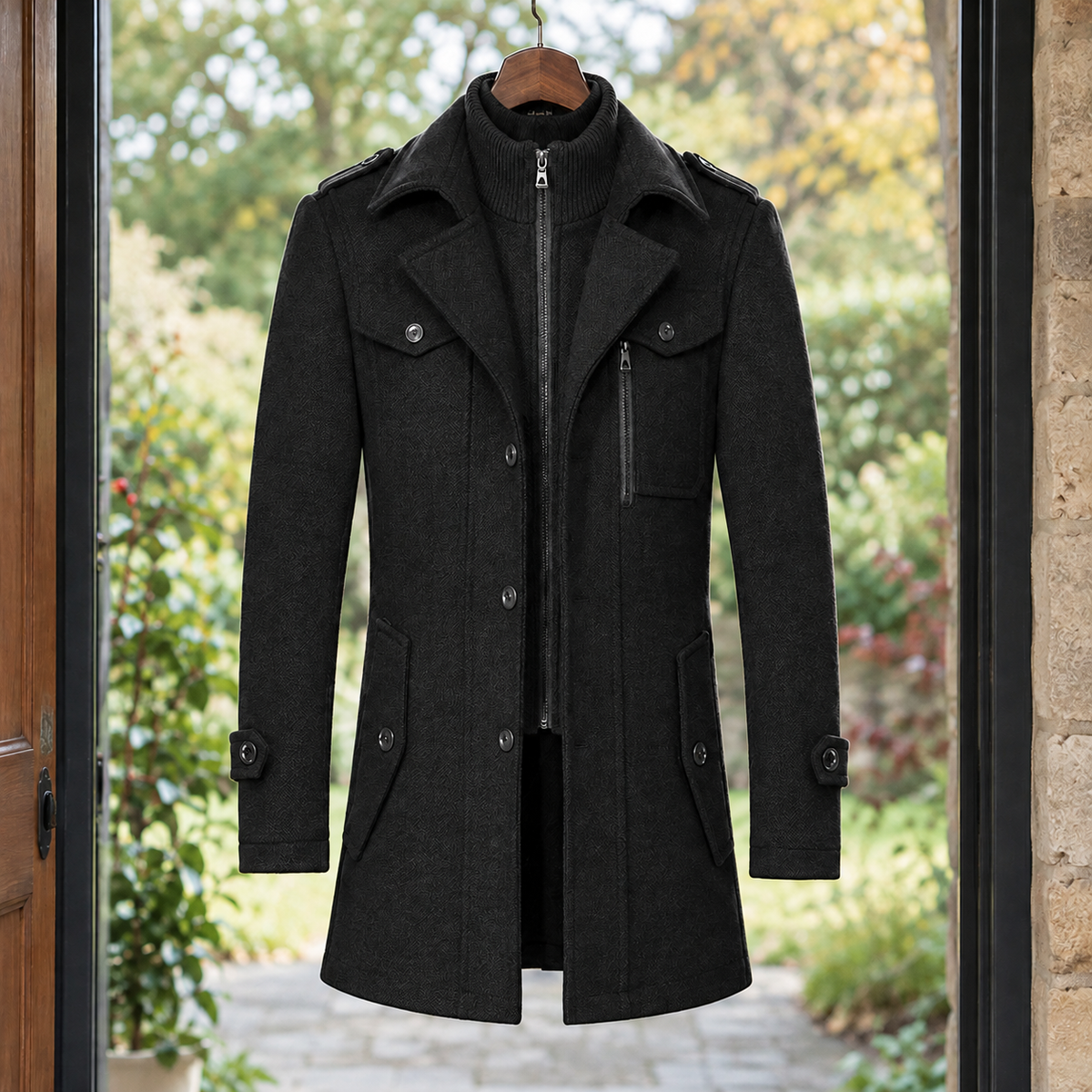Nathan-Dean Double Collar Jacket - Black
