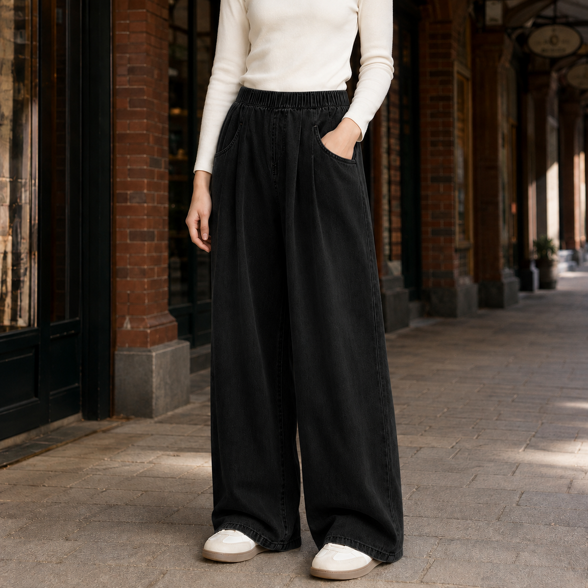 Hesper Wide Leg Jeans - Black-regular